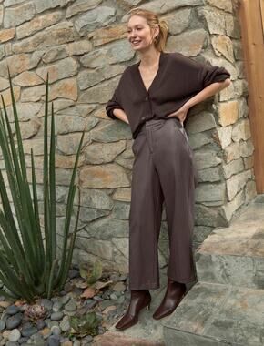 Splendid Chocolate Brown Vegan Leather Wide Leg Pants Size 0